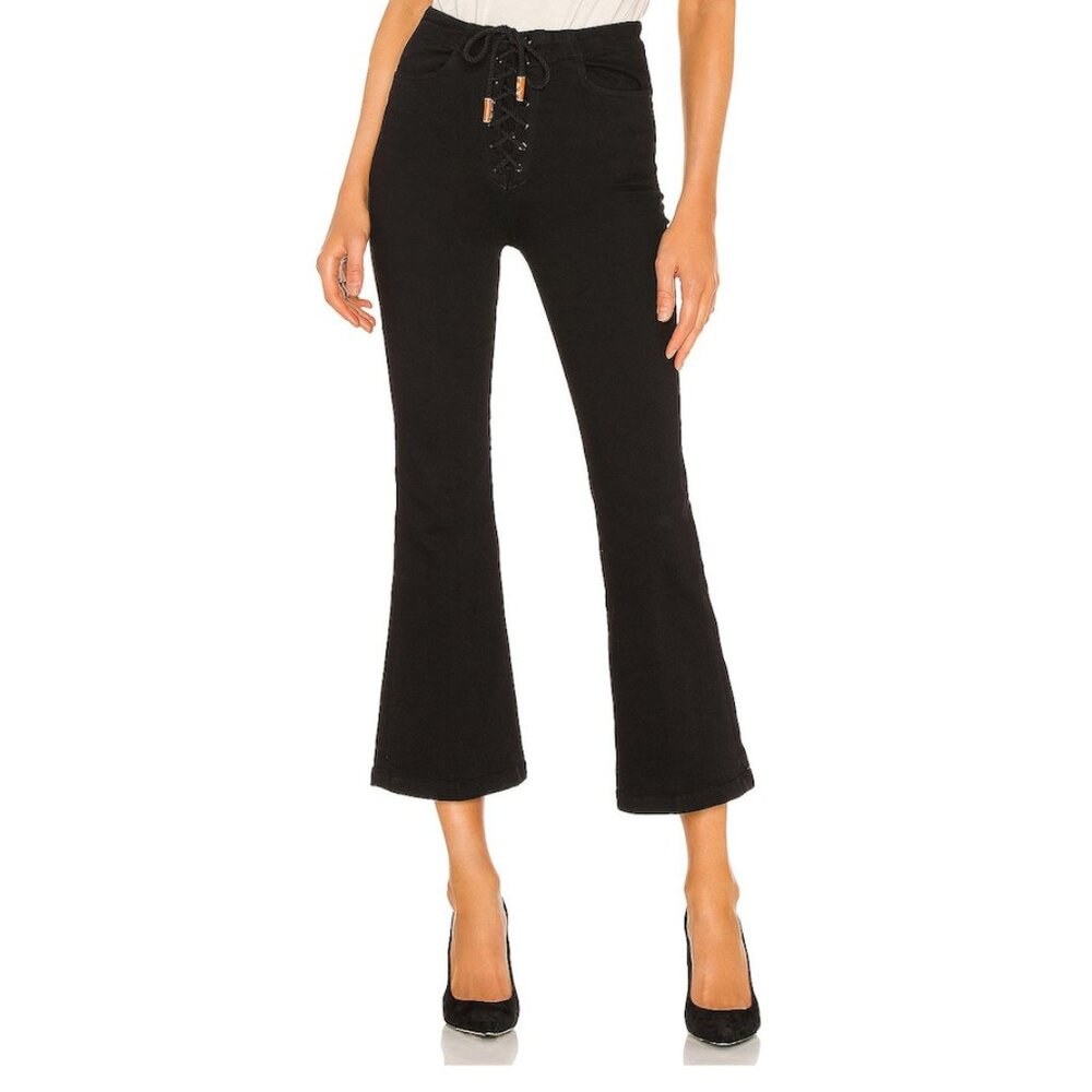 Frame Denim Corded Lace-Up Crop Flare Jeans - Black, Size 25